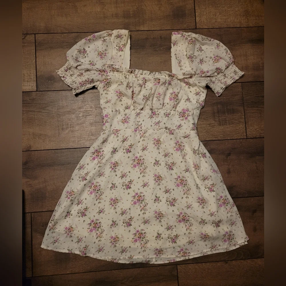 Babydoll Mini Dress Medium Fairy Cream Floral Romantic Enchanting Flowy Cottage - Picture 1 of 5